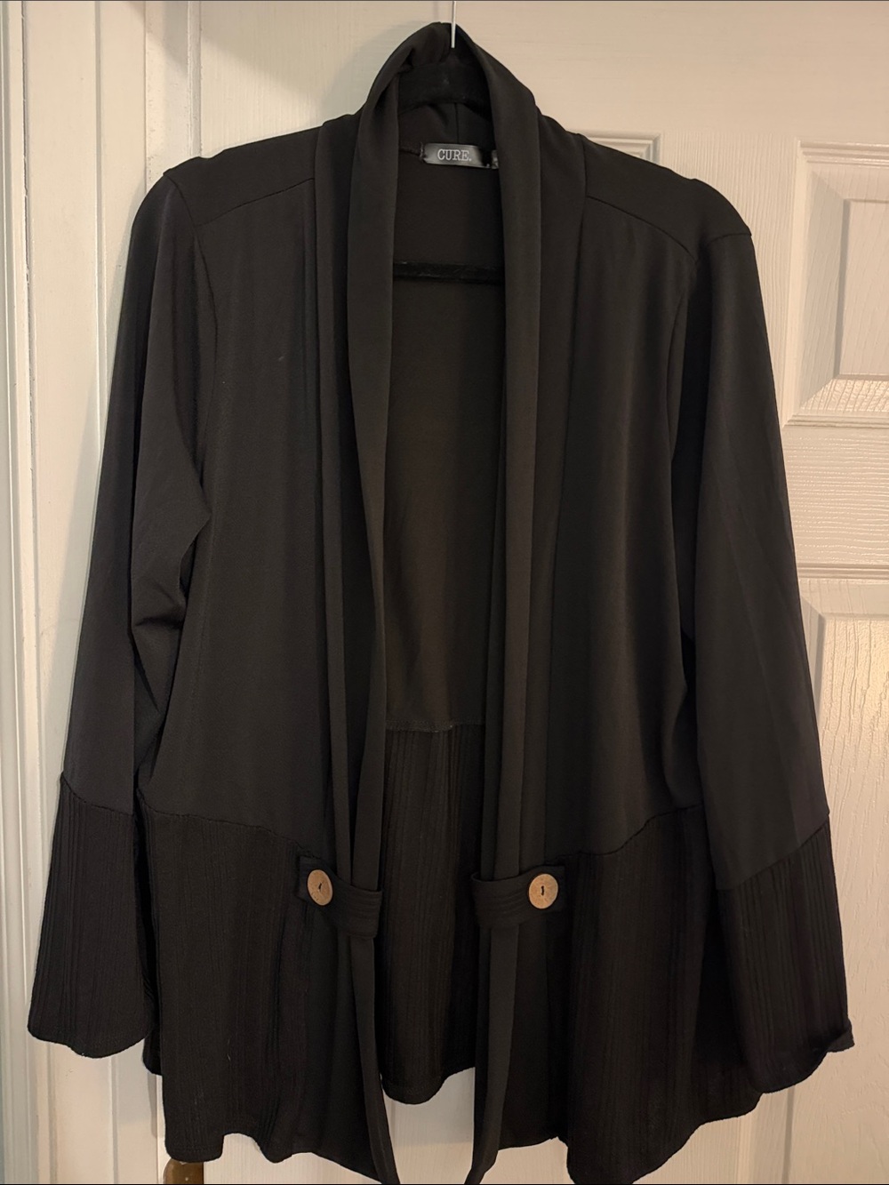 CURE Black Open Shawl Collar Cardigan Jacket